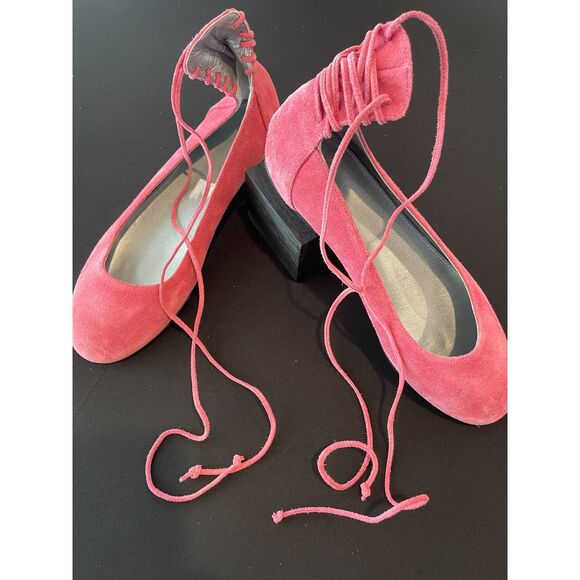 ~ Garnet Hill Suede Leather Prima Ankle Wrap Ballet Flats 9.5 Pink Tie 9 1/2 wmn - Picture 3 of 13